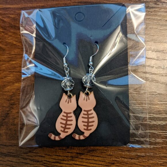 Brown Tabby Sterling 925 Silver Drop Earrings - Picture 7 of 13